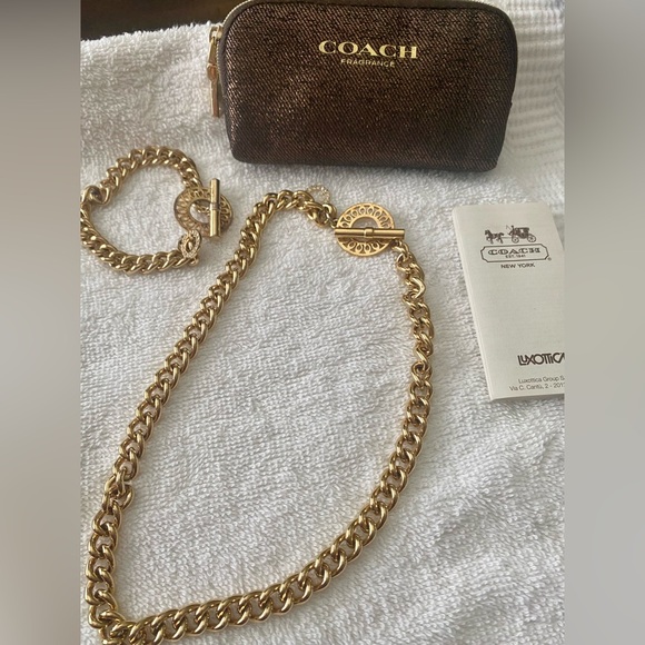 Coach gold stainless  chunky necklace & bracelet (authentic) set - Picture 1 of 4